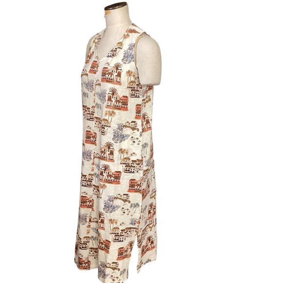 Naturals D&Co Sleeveless Tank Dress Novelty Beach Villa Print Sz MP 74L - Picture 3 of 9